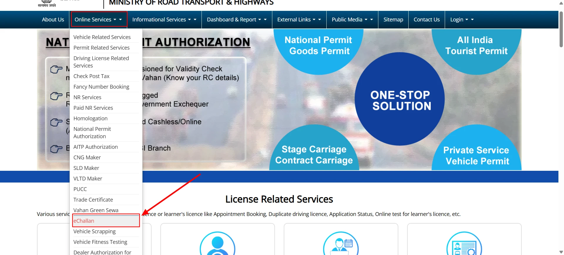 Parivahan - Click on E Challan - Step 2